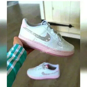 Nike Air Force 1 Pink White Girls Sneakers made with Swarovski Crystals